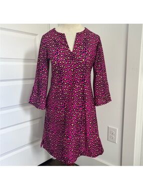 Jude Connally Vibrant Pink Leopard Long Sleeve Dress